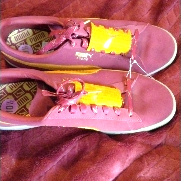 PUMA Suede Triplex Burgundy Maize Yellow Sneakers Mens Size 10 1/2 - Picture 6 of 8
